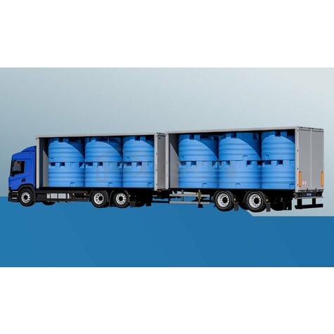 Schéma zapojenia: Modrá plastová nádrž na vodu V 5000L Fortress má A-TEST. Nádrž sa používa na uskladnenie dažďovej vody, pitnej vody i potravín