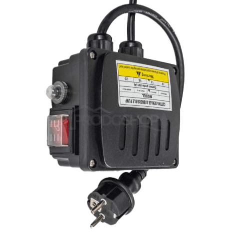 Schéma zapojenia: Ponorné kalové čerpadlo WQV 7-8-0,75 s krytom, hriadeľom, rotorom a rezacím nožom z nerezovej ocele AISI 304. Kalová hadica 2